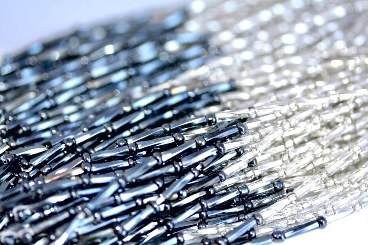Пучки стеклярусу Hematite+ silver 6mm кручений
